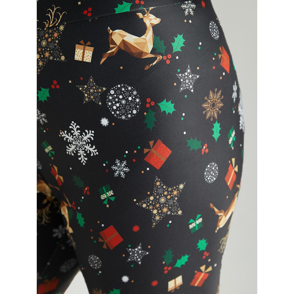 Plus Size Christmas Print Elastic Waist Leggings Women Black Casual High stretch Skinny High Rise Dailywear Leggings BloomChic 28/5X Product Image