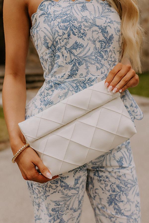 Posh Mode Faux Leather Clutch in Ivory Product Image