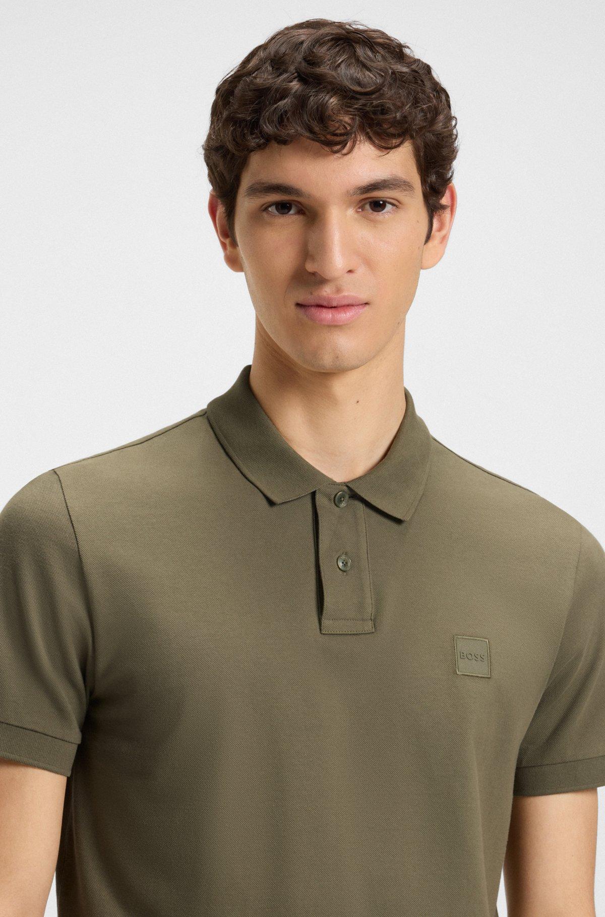 BOSS - Extra-slim-fit stretch-cotton shirt with logo tape - Light Green Product Image