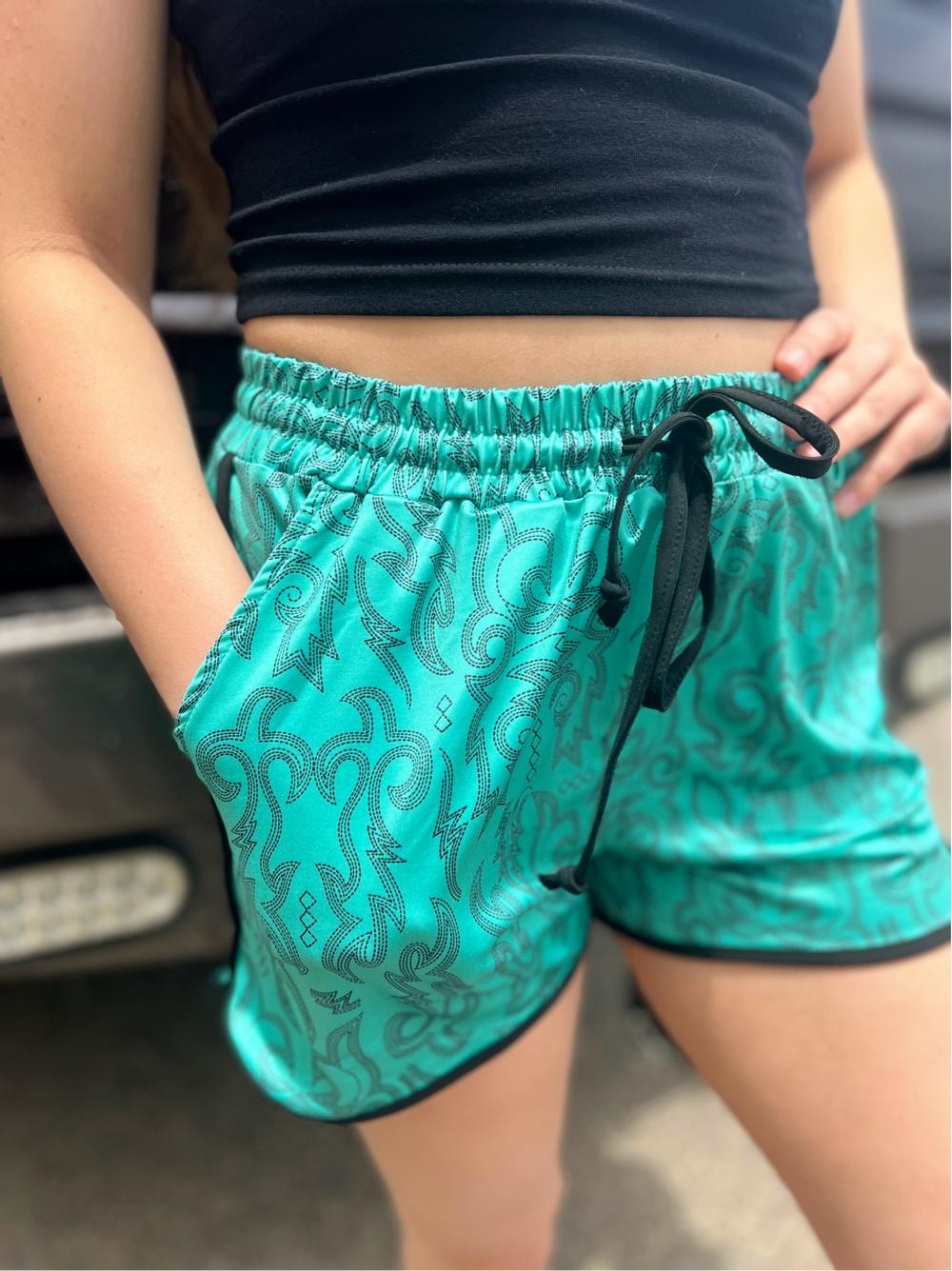 PLUS Sterling Kreek Raised Round Here Turquoise Shorts Product Image