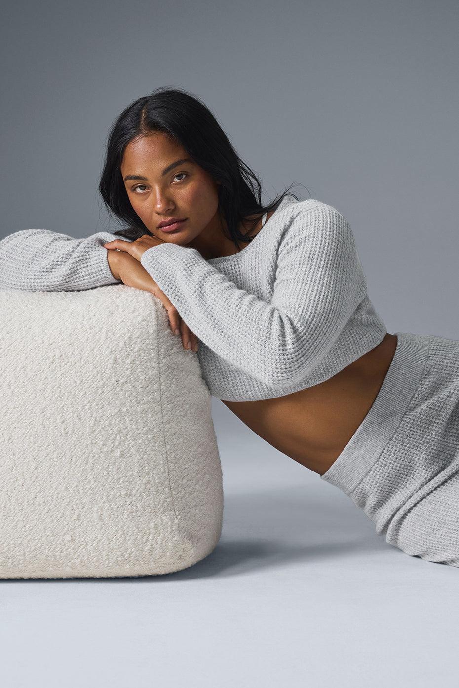 Cashmere Plush Waffle Cropped Long Sleeve - Athletic Heather Grey Female Product Image