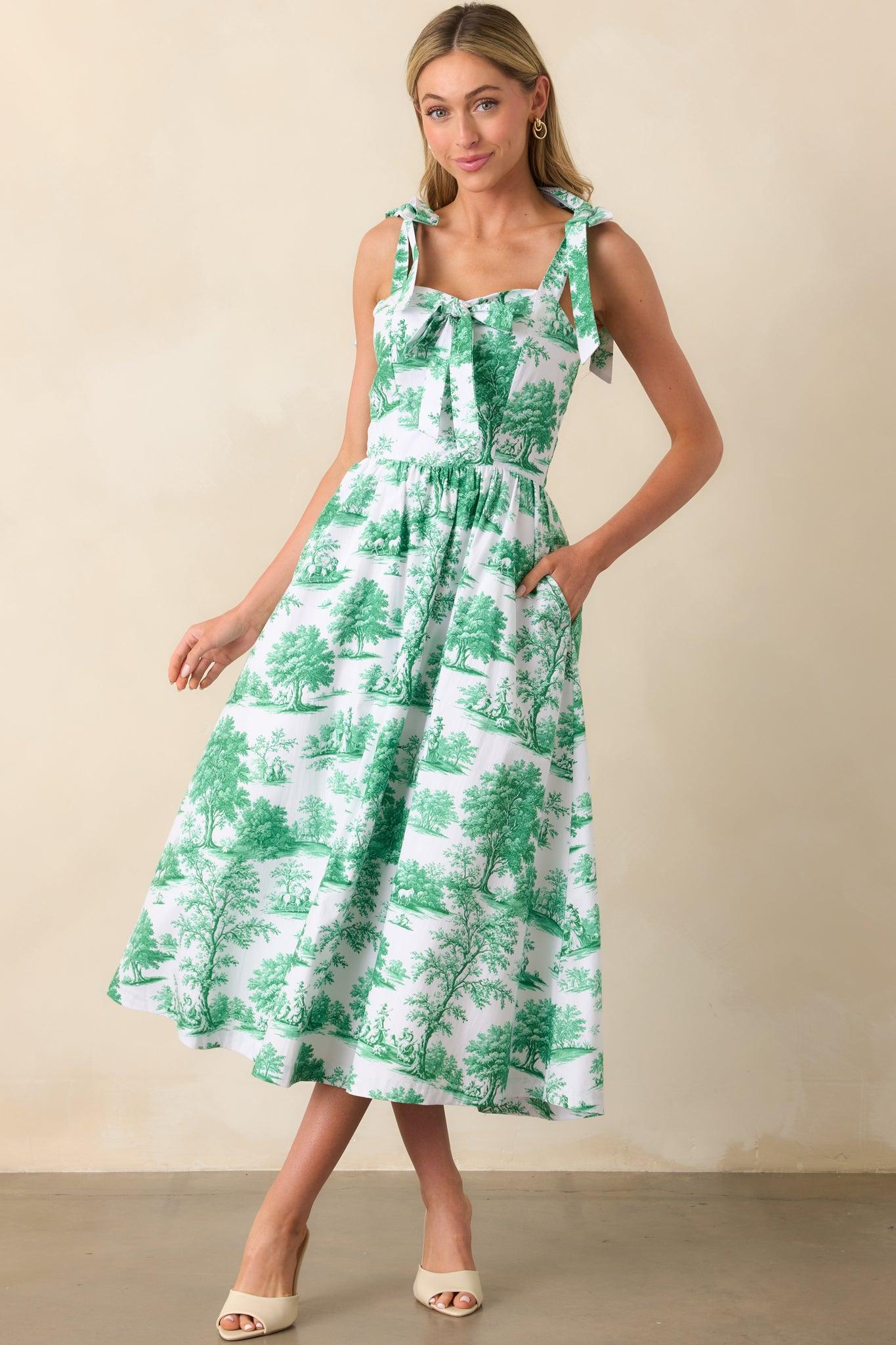 Juli Anna Eden Green Toile Cotton Midi Dress Product Image