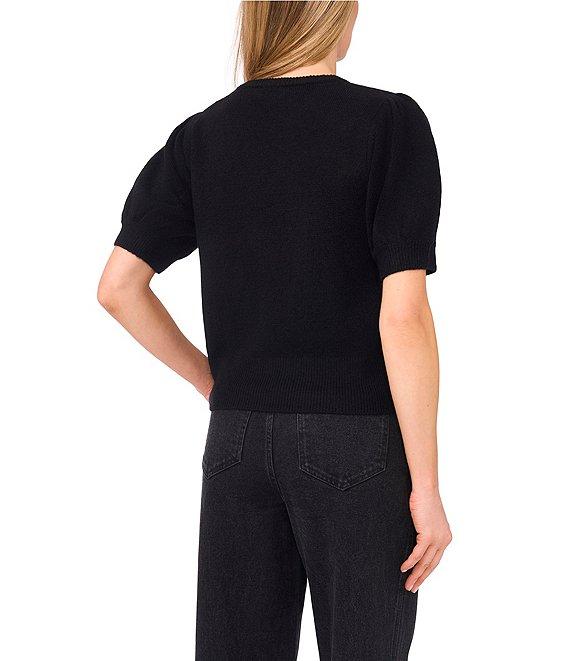 CeCe Round Neck Short Sleeve Bow Detail Coordinating Sweater Product Image