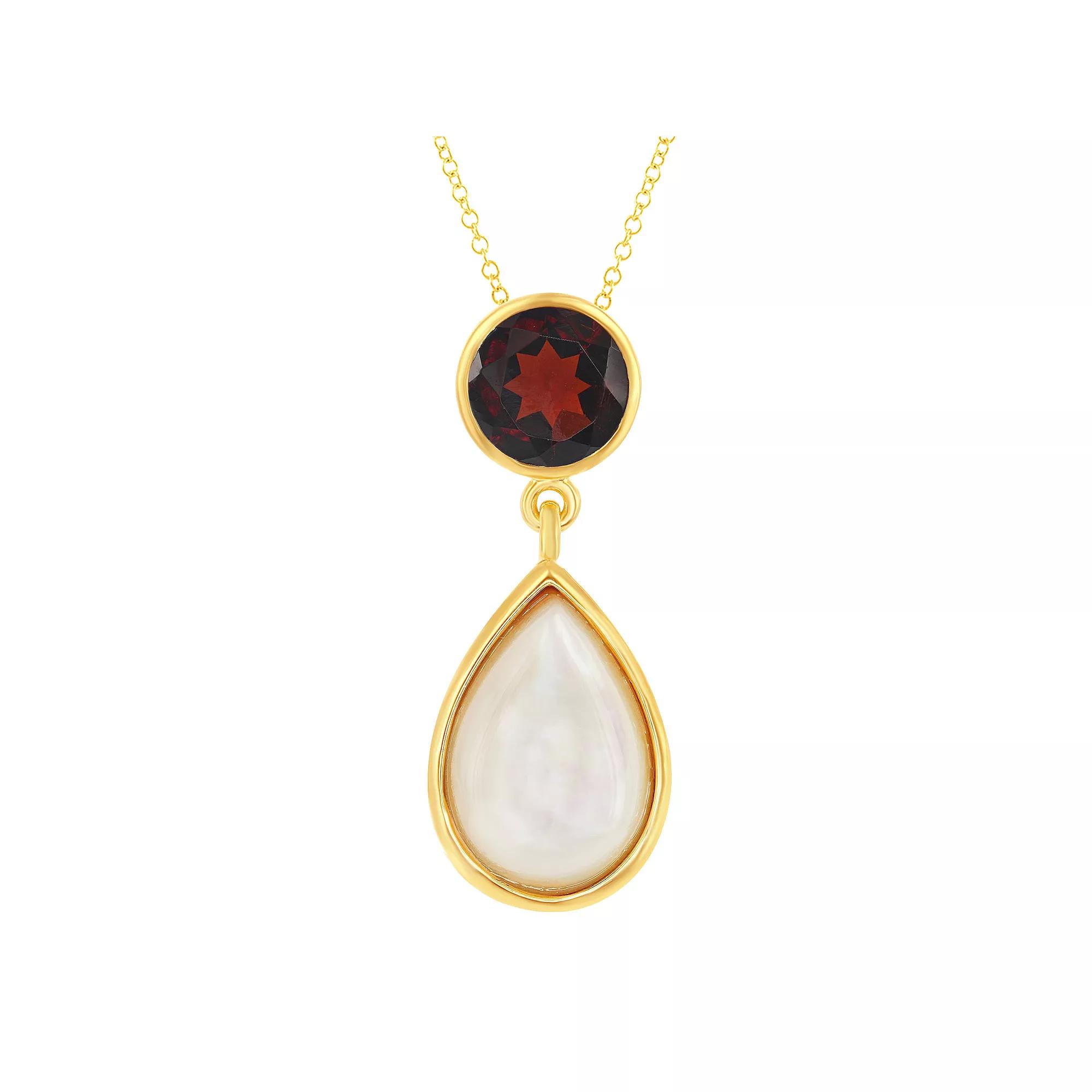 Sterling Silver 14K Gold Plated Garnet & Mop Necklace, Women's, Size: 18", Gold Tone Product Image