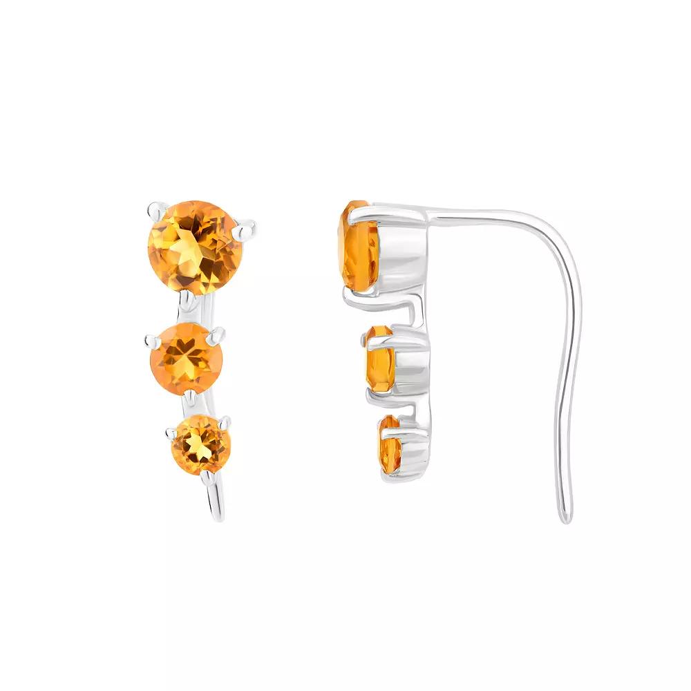 Gemistry 14k White Gold Citrine Climber Earrings, Women's Product Image