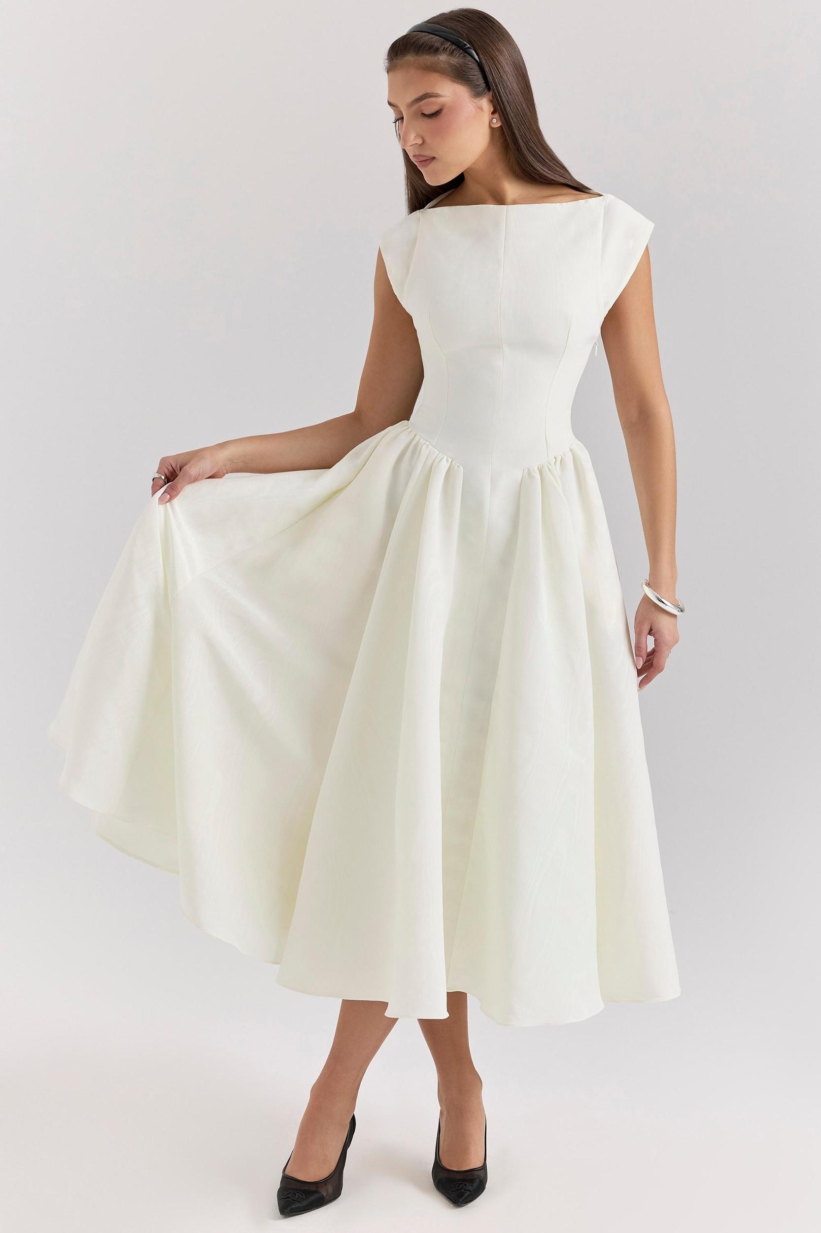 Debutante  ivory moire satin midi dress Product Image