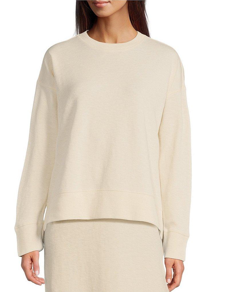 Le' AL.X Stretch Knit Organic Cotton Crew Neck Dropped Long Sleeve Pullover Coordinating Sweatshirt Product Image