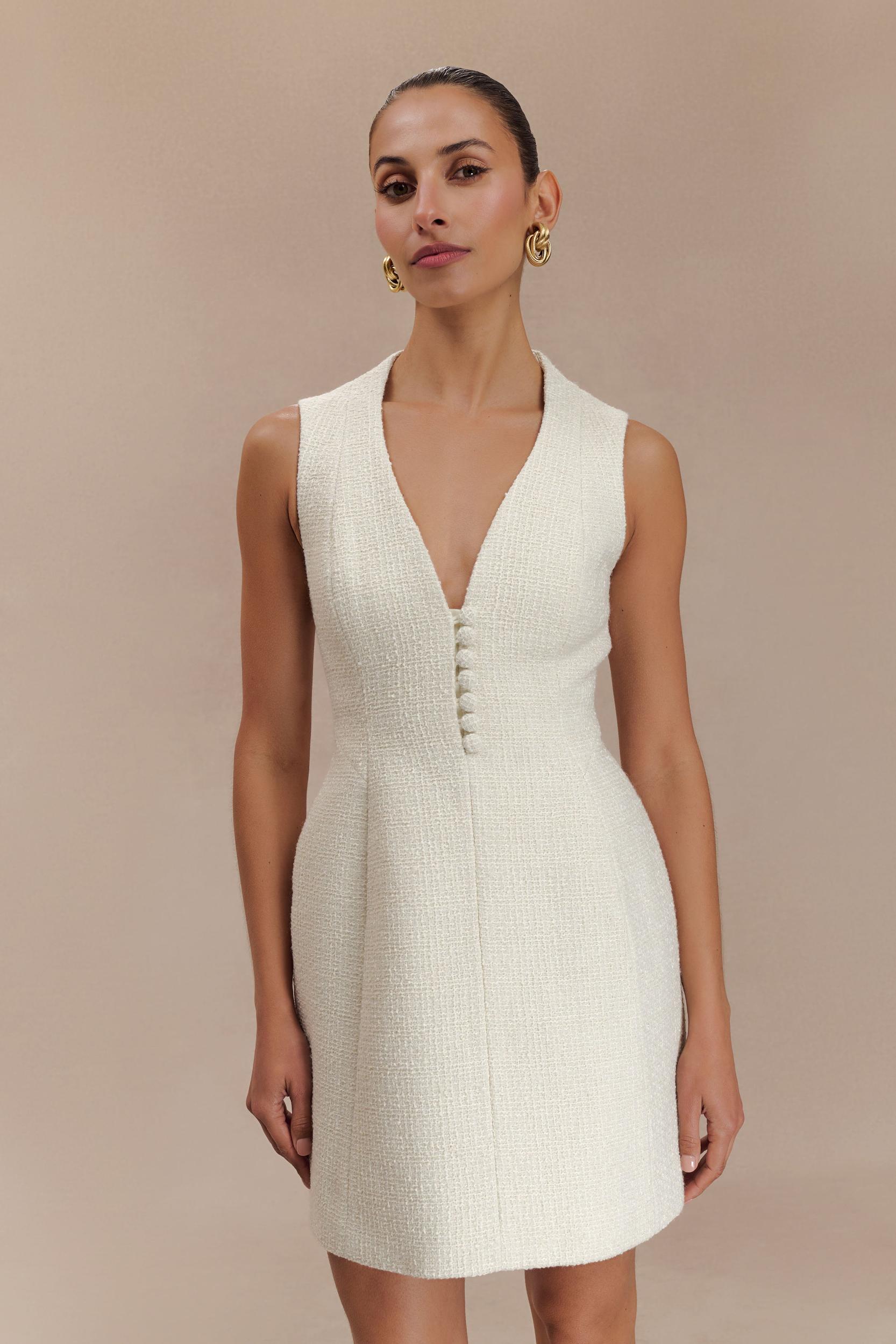 Danna Boucle Mini Dress With Pleats - White Product Image
