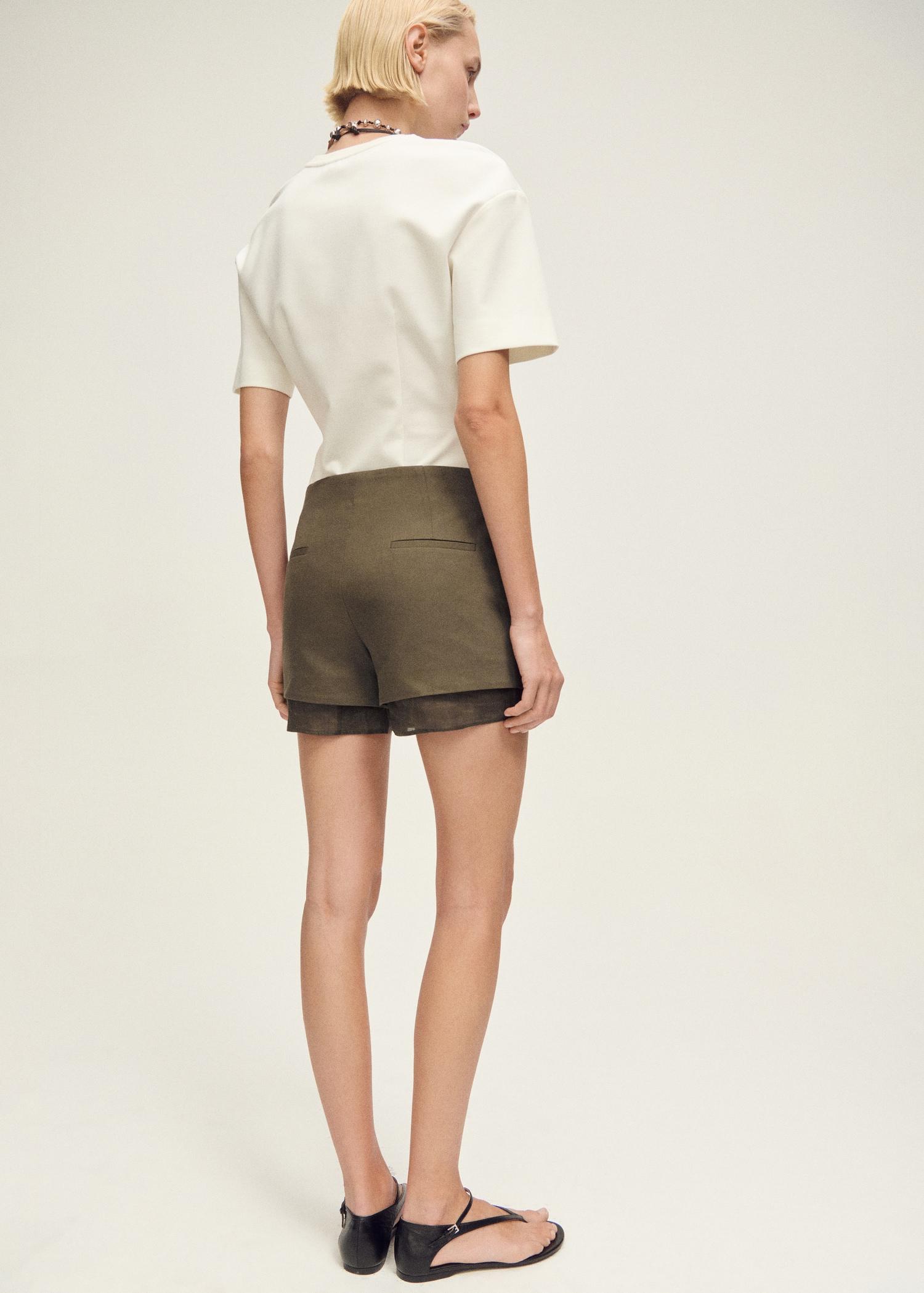 Combined linen-blend shorts - Women | MANGO USA Product Image