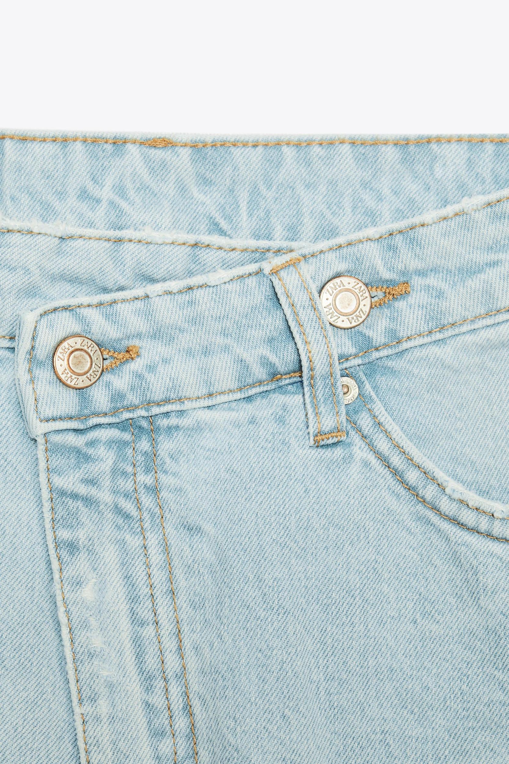 HIGH-WAISTED CROSS-WAIST TRF MOM FIT DENIM SHORTS Product Image