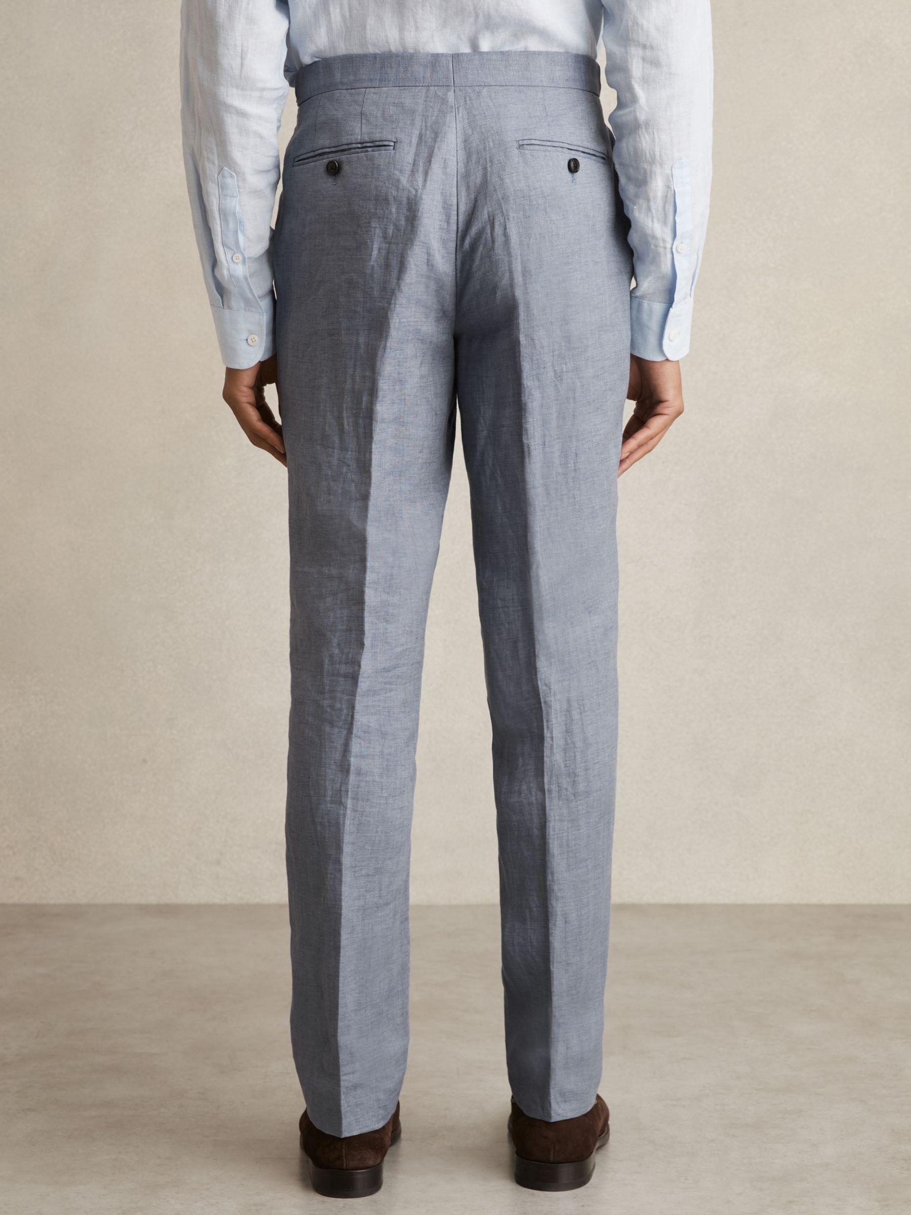 Linen Slim-Fit Suit Trousers in Airforce Blue Product Image