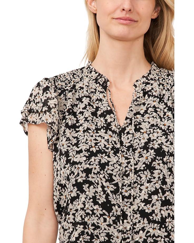 Bubble Sleeve Split Neck Blouse With Tie Product Image