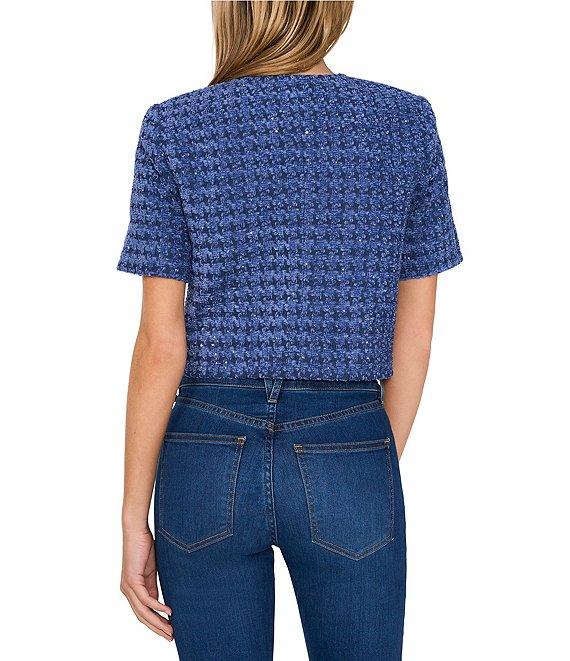 CeCe Tweed Round Neck Short Sleeve Button Front Jacket Product Image