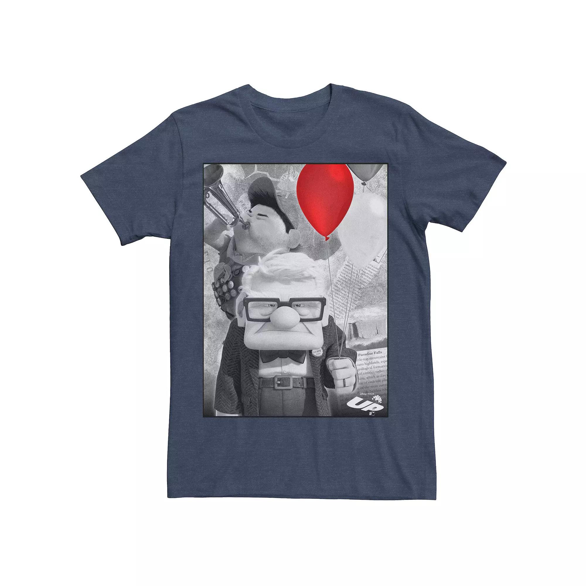 Disney / Pixar's Up Men's Carl Russell Trumpet Red Balloon Graphic Tee, Size: Large, Navy Grey Product Image