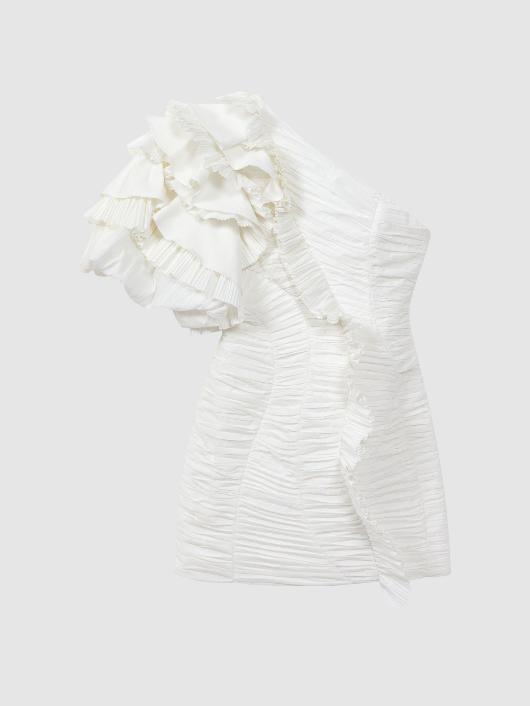 Acler One-Shoulder Ruffle Mini Dress in Ivory Product Image
