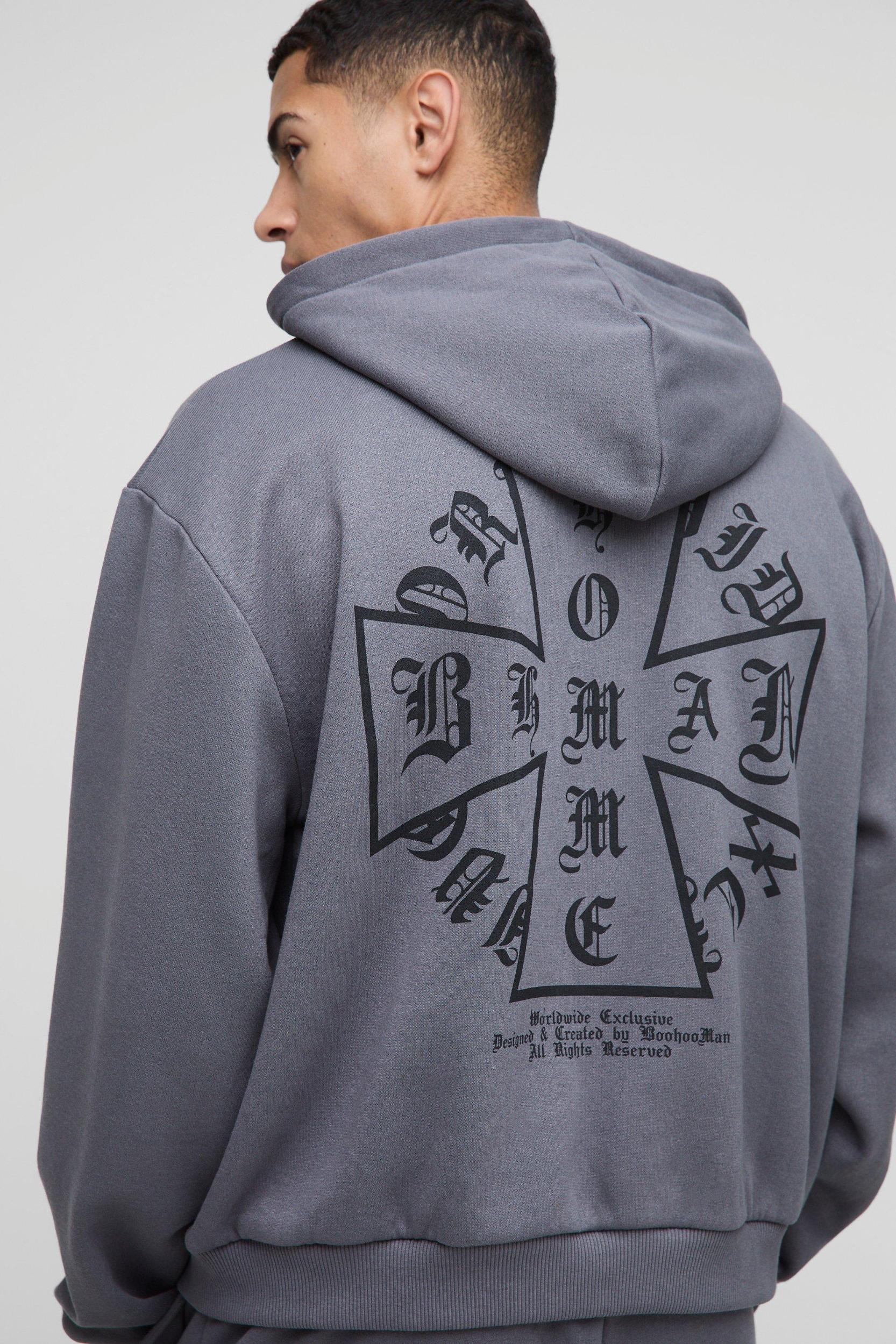 Oversized Boxy Homme Cross Zip Hooded Tracksuit | boohooMAN USA Product Image