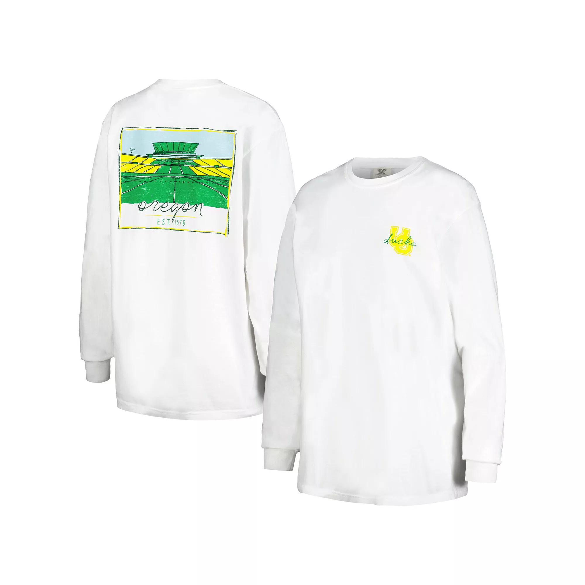 Women's White Oregon Ducks Hand-Drawn Stadium Comfort Colors Oversized Long Sleeve T-Shirt, Size: XL Product Image