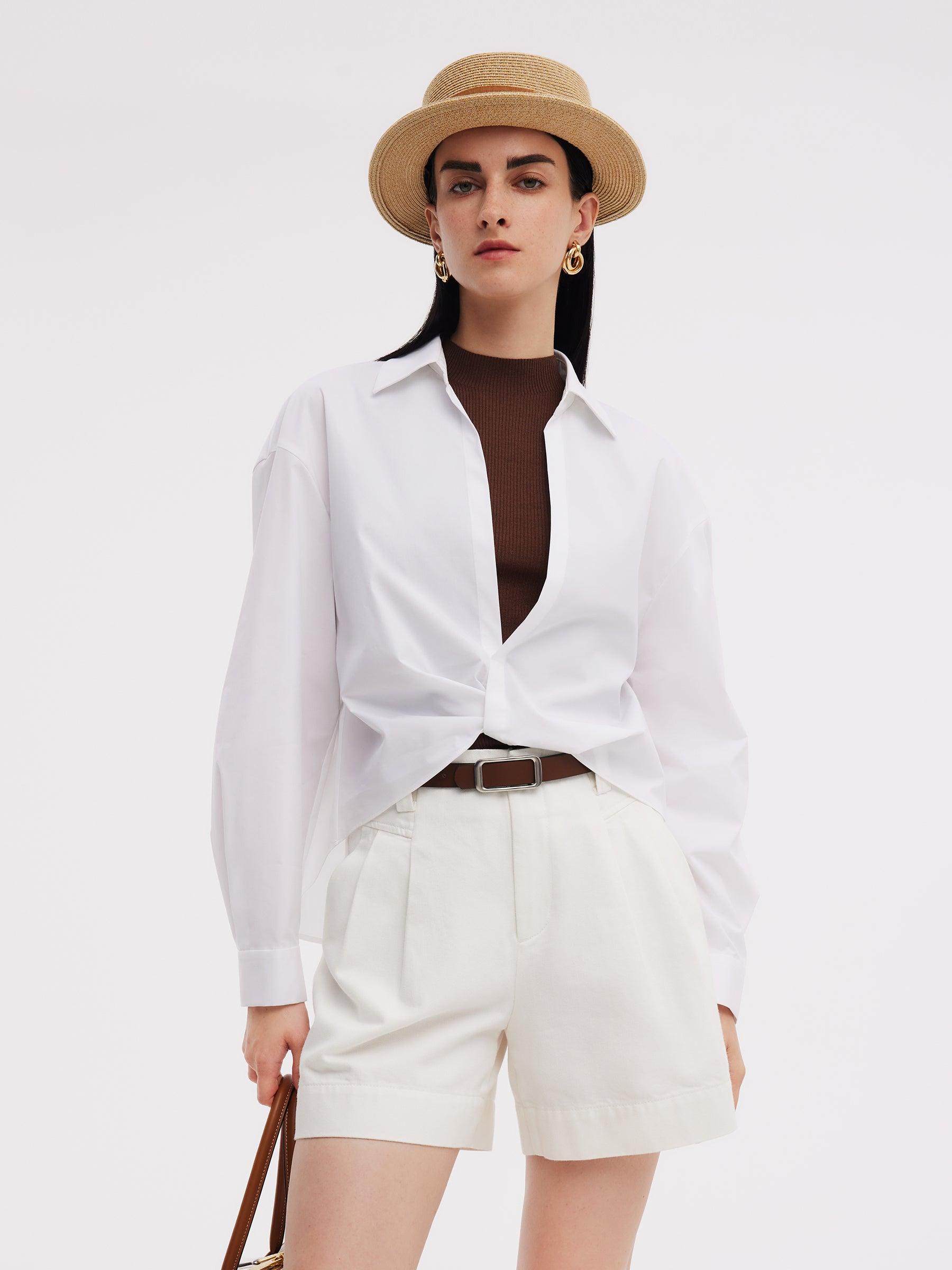 Twist Front Shirt And Mock Neck Knit Tank Two-Piece Set Product Image