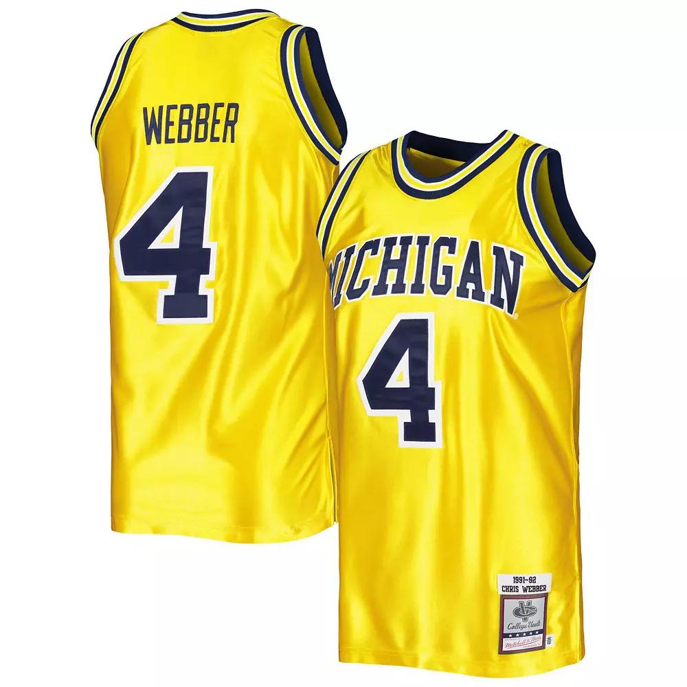 Men's Mitchell & Ness Chris Webber Maize Michigan Wolverines Authentic College Vault 1991-92 Jersey, Size: 2XL, Gold Product Image