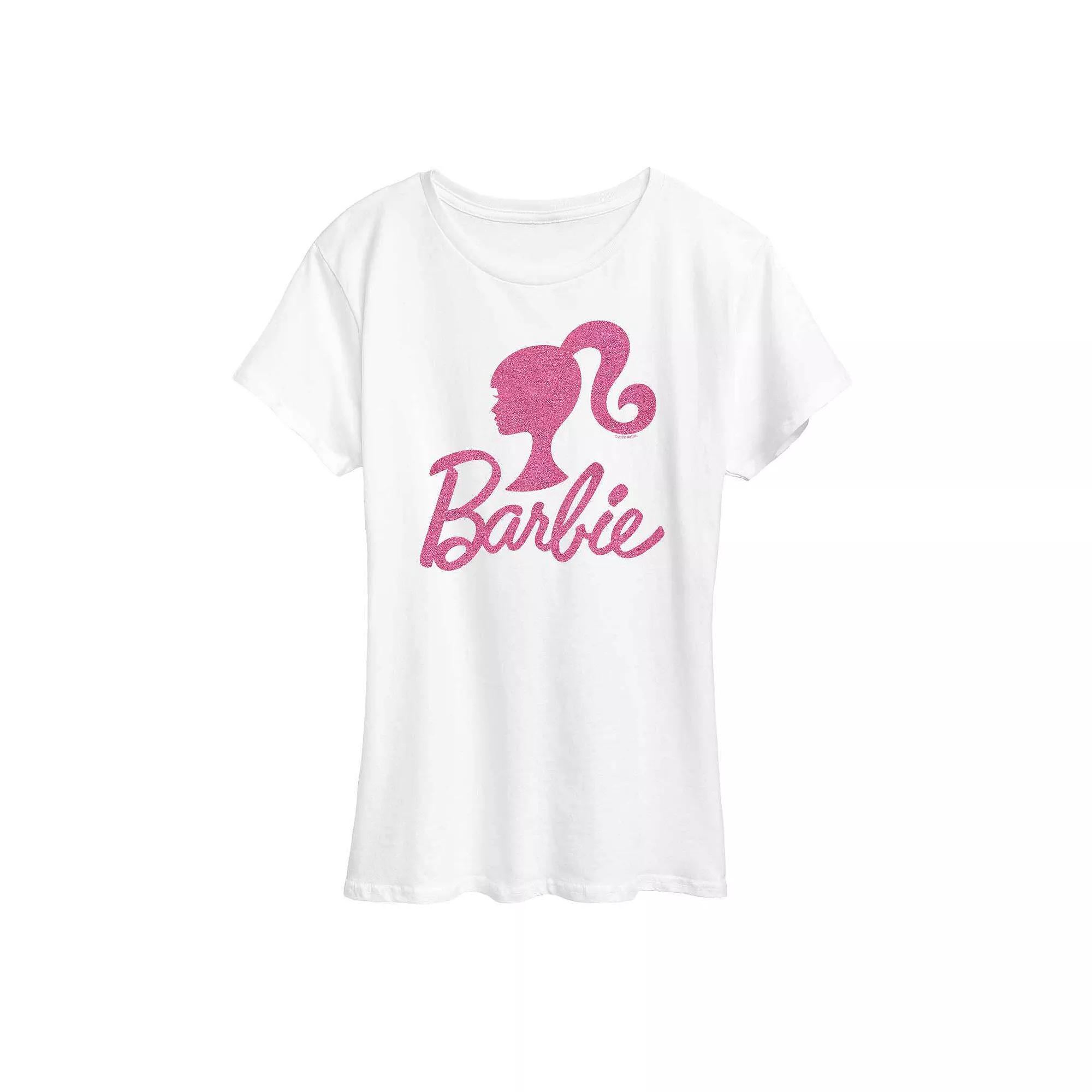 Plus Barbie® Logo Pink Glitter Graphic Tee, Women's,  Product Image