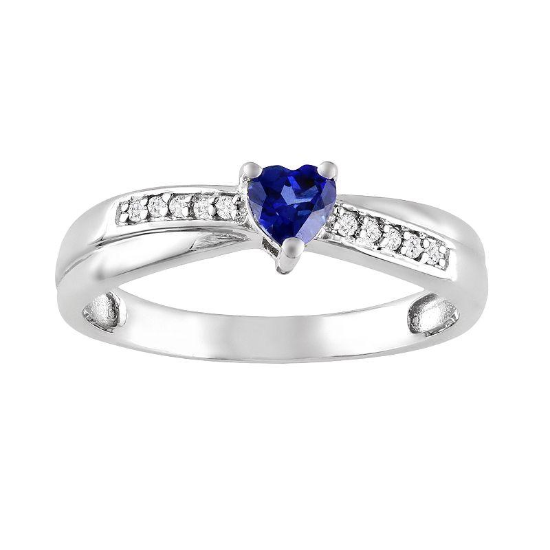 Stella Grace Sterling Silver Lab-Created Sapphire and Diamond Accent Crisscross Heart Ring, Women's, Size: 8, Blue Product Image