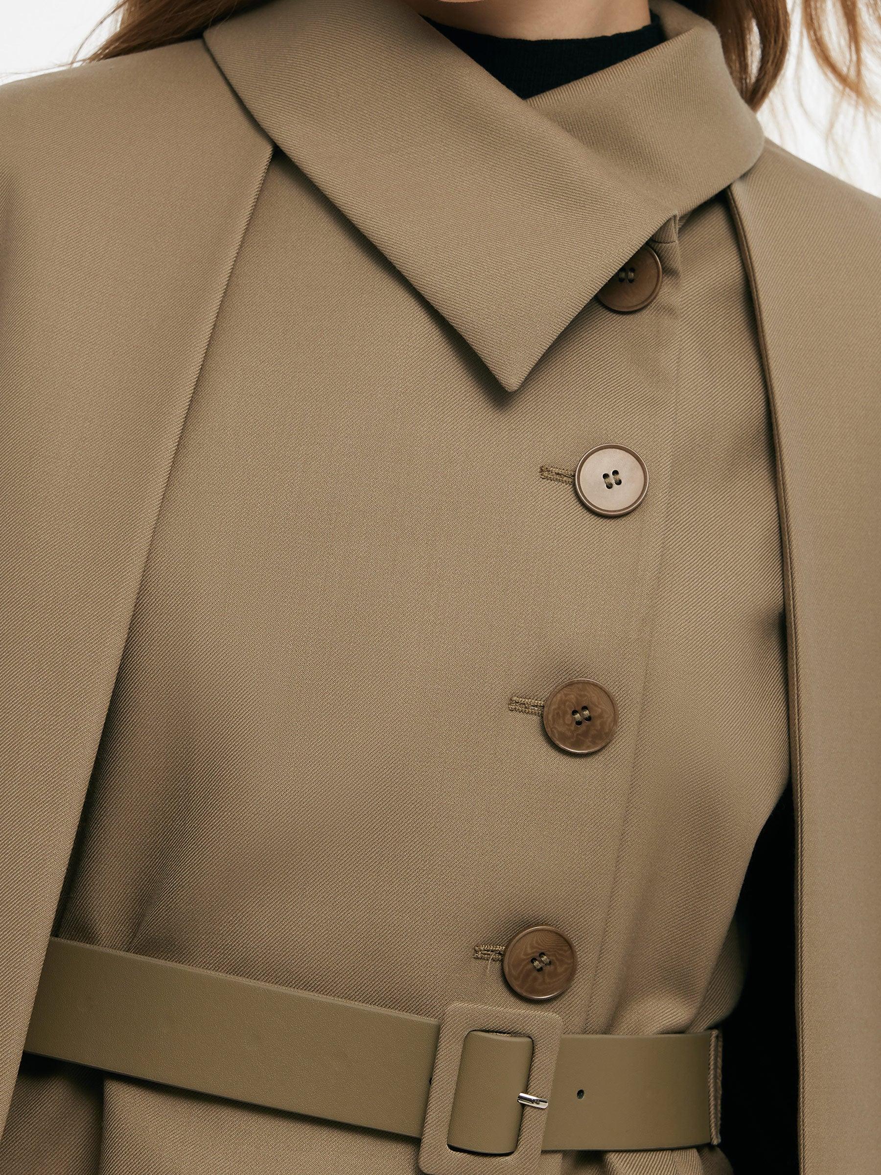 100% Worsted Wool Cape And Vest Two-Piece Set With Belt Product Image