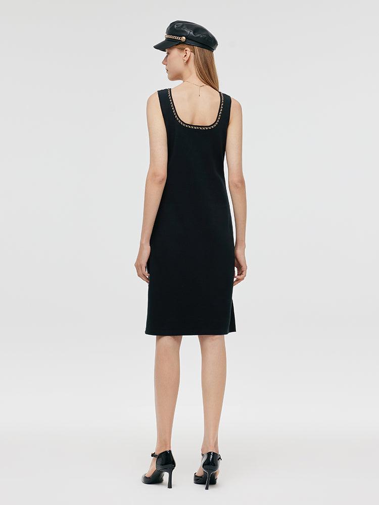 Chain Trim Knitted Jacket And Vest Dress Two-Piece Set Product Image