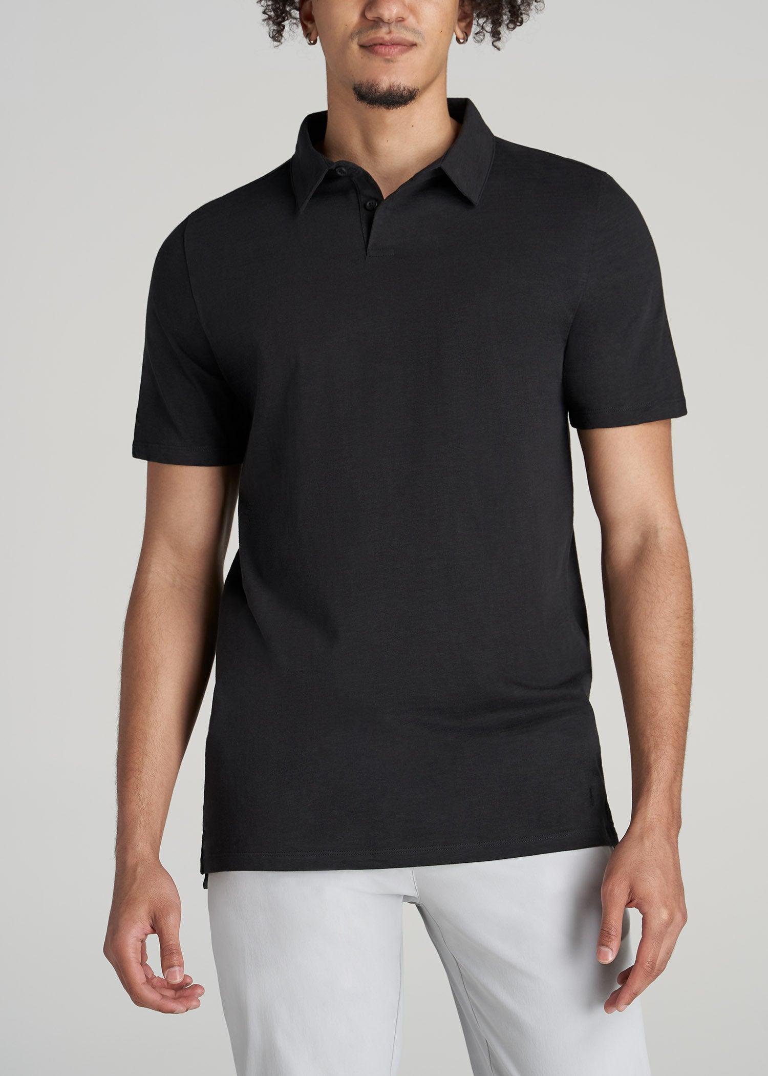 Slub Self Collar Polo Shirt for Tall Men in Black Male Product Image