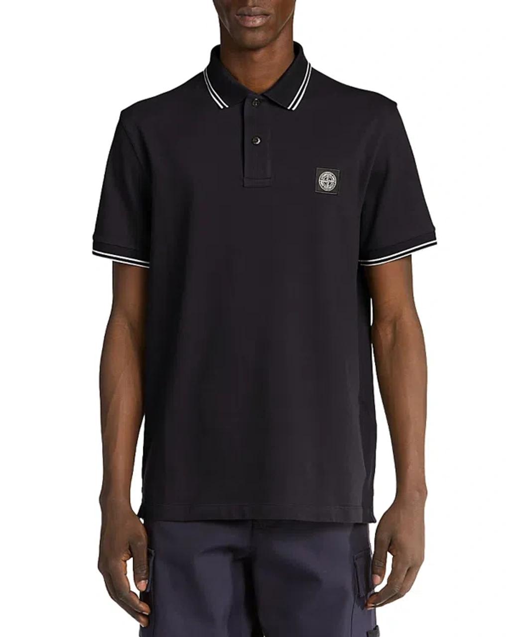 STONE ISLAND Mens Black Brand-patch Regular-fit Stretch-cotton Polo Shirt Xl Product Image