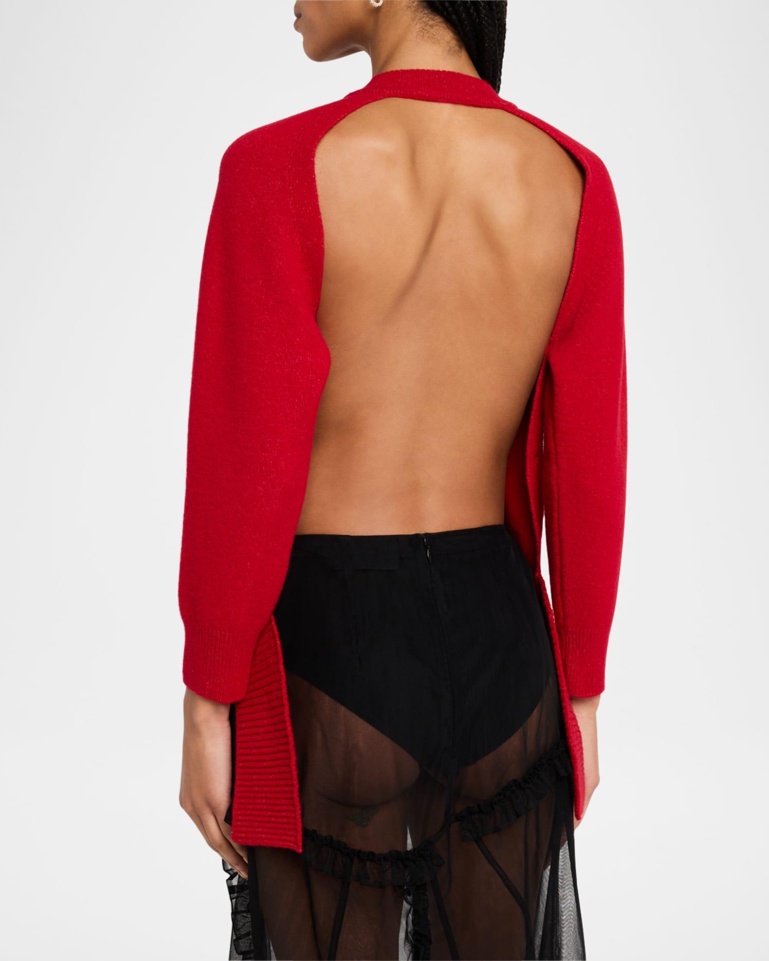 Backless Long Sleeve Wool Cardigan Product Image