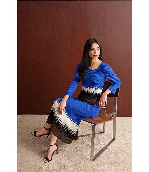 Ming Wang Coordinating Ombre Soft Ribbed Knit Square Neck 3/4 Sleeve Top Product Image