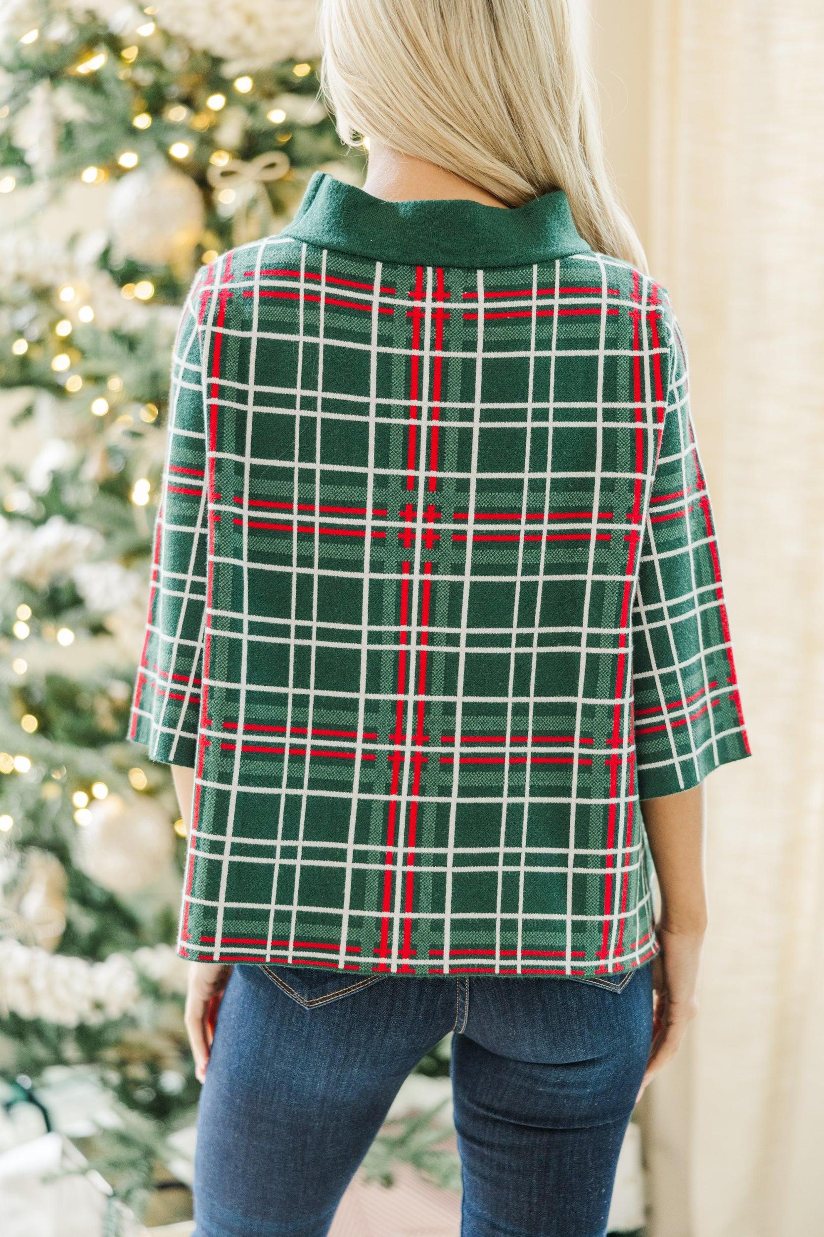 Just A Feeling Emerald Plaid Mock Neck Sweater Female Product Image