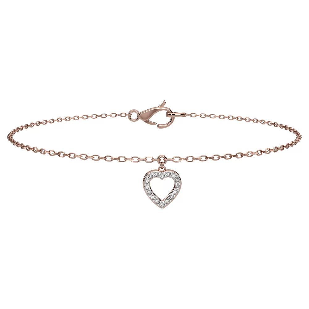 10k Rose Gold Diamond Accent Heart Bracelet, Women's, Size: 7.25", 10k Gold Product Image