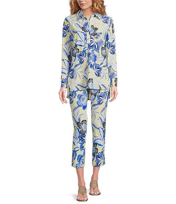 Jude Connally Coordinating Hadley Blooming Botanics Print Jude Cloth Knit Point Collar Long Split Roll Cuff Sleeve Tunic Product Image