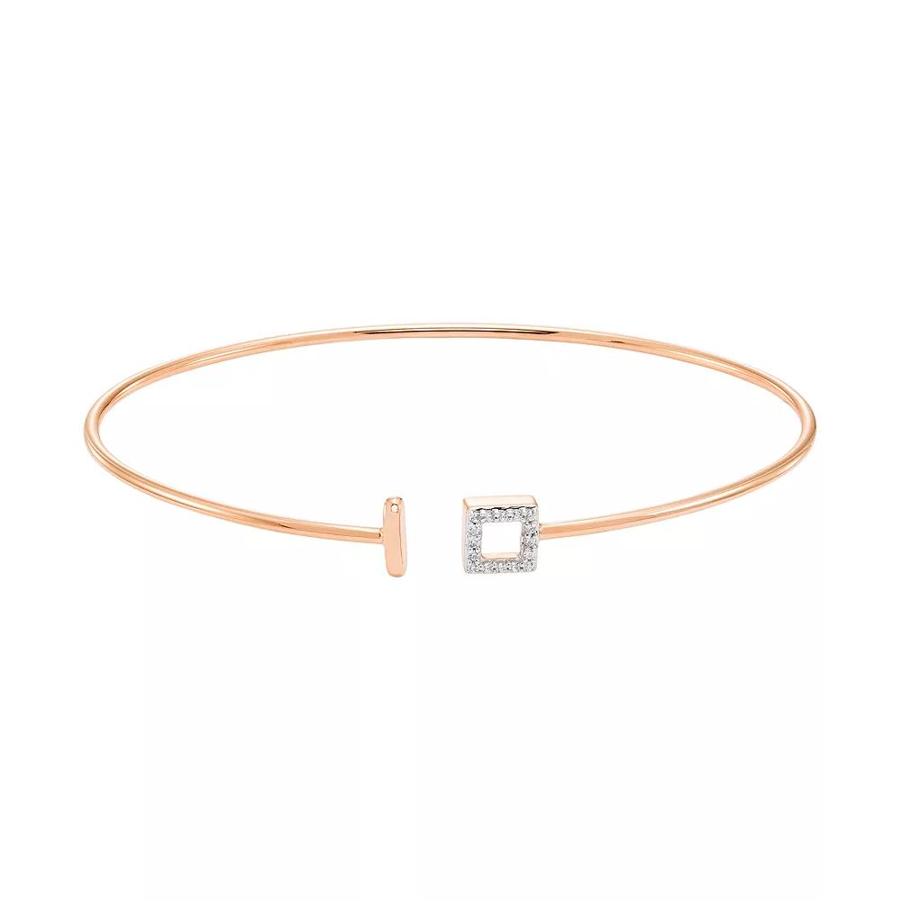 Sterling Silver Diamond Accent Square Cuff Bracelet, Women's, Size: 6.5", 14k Gold Plate Product Image