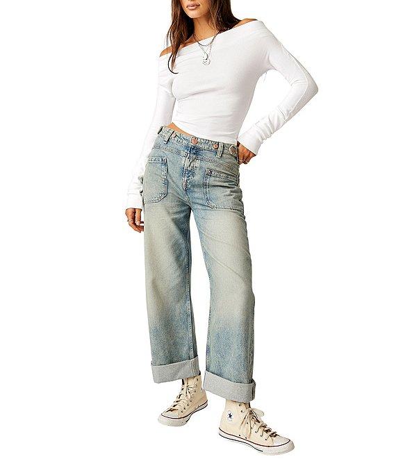 Free People Palmer Mid Rise Relaxed Button Waist Cuffed Jeans Product Image