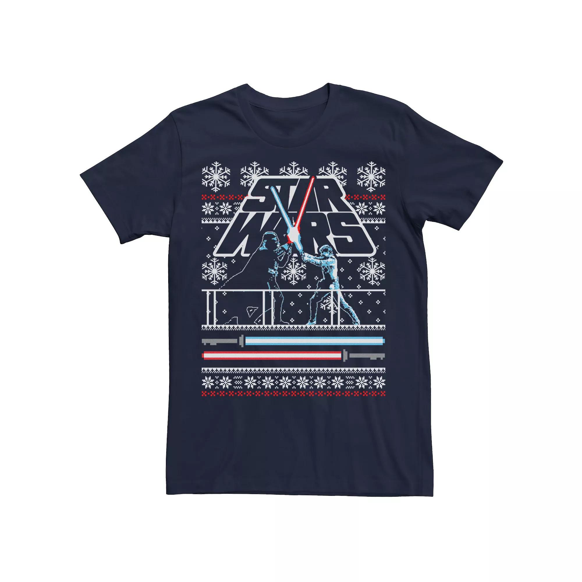 Men's Star Wars Luke Vader Face Off Ugly Christmas Sweater Tee,  Product Image