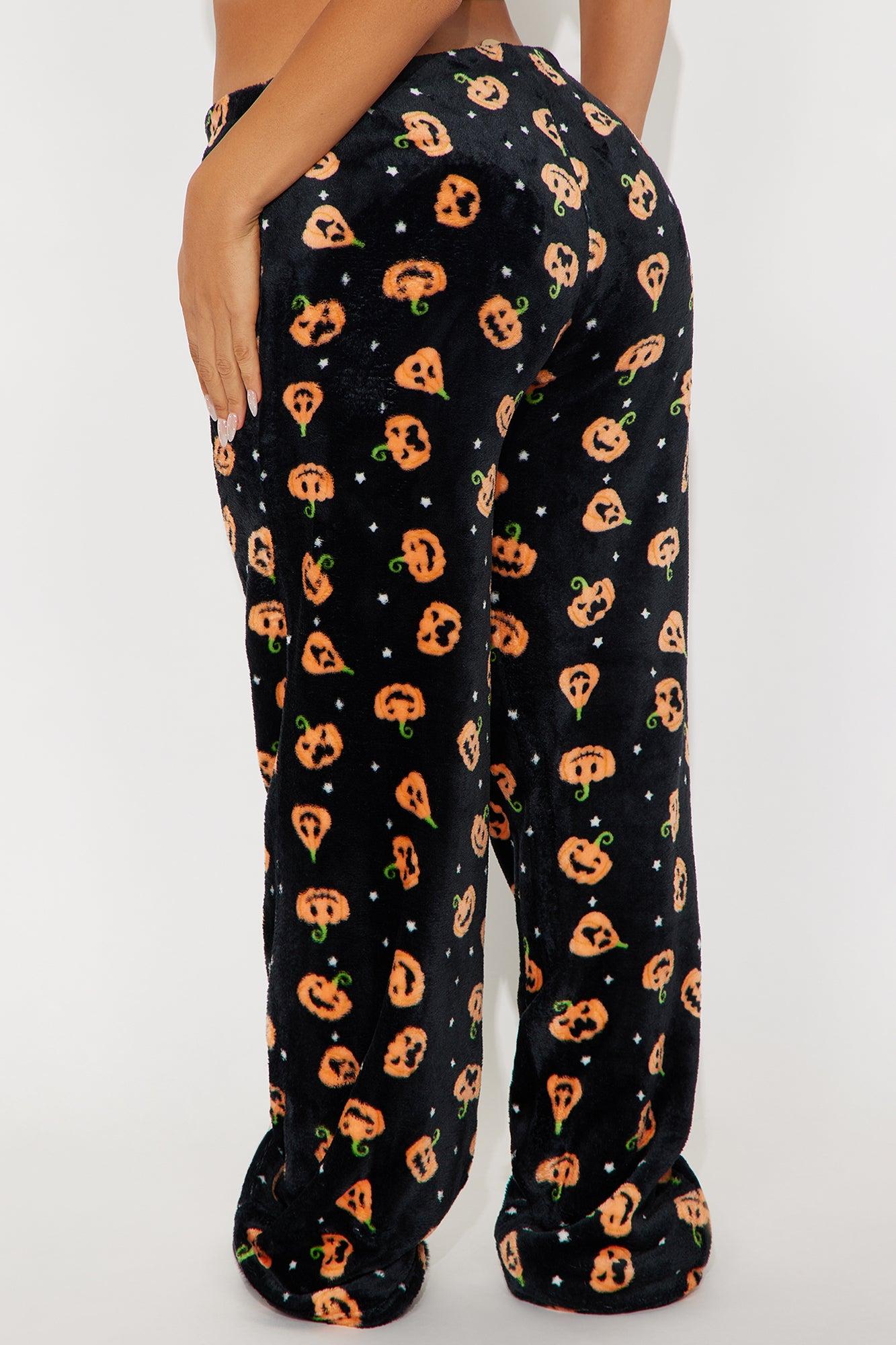 Pumpkin Patch Halloween Plush PJ Pants - Black/Orange Female Product Image