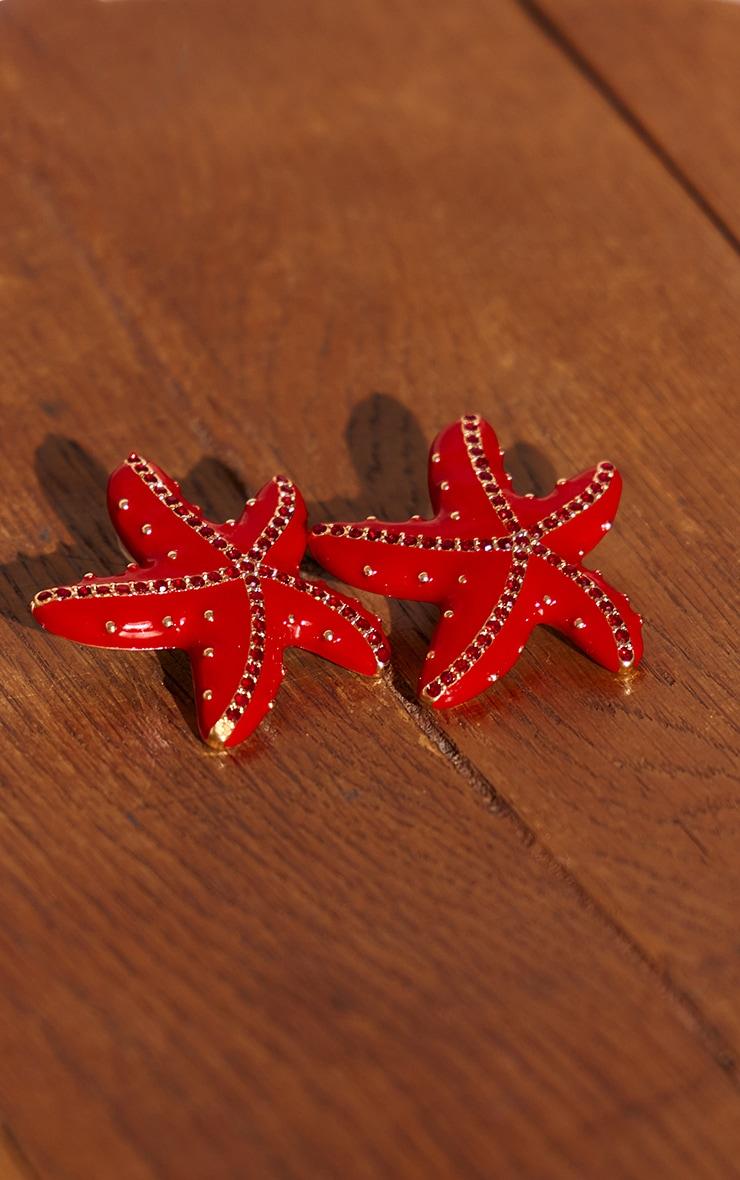 Red Beaded Starfish Detail Statement Earrings Product Image