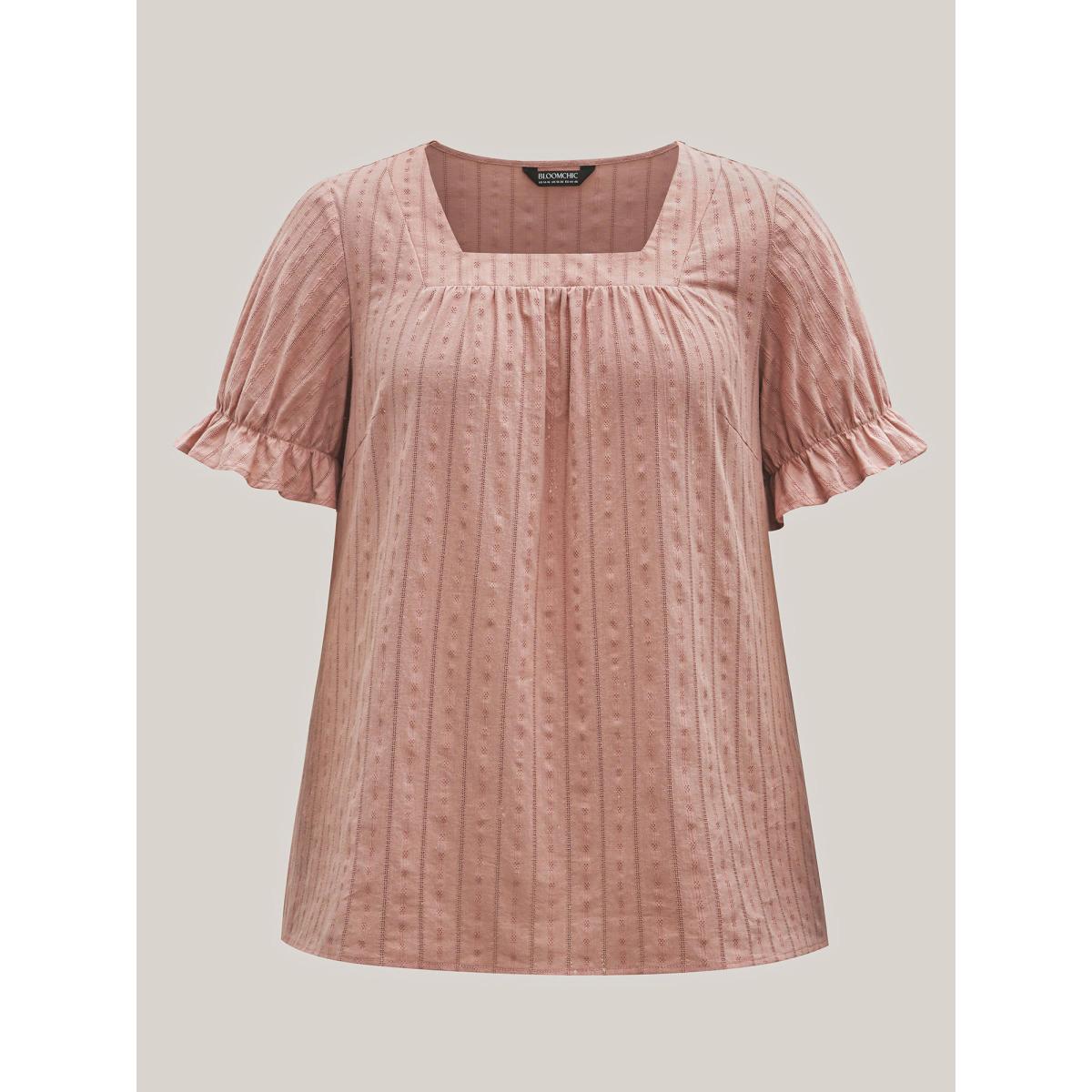 Plus Size Dirtypink Cotton Square Neck Ruffled Sleeve Shirt Women Timeless Short sleeve Square Neck Elegant Blouses BloomChic 14-16/1X Product Image