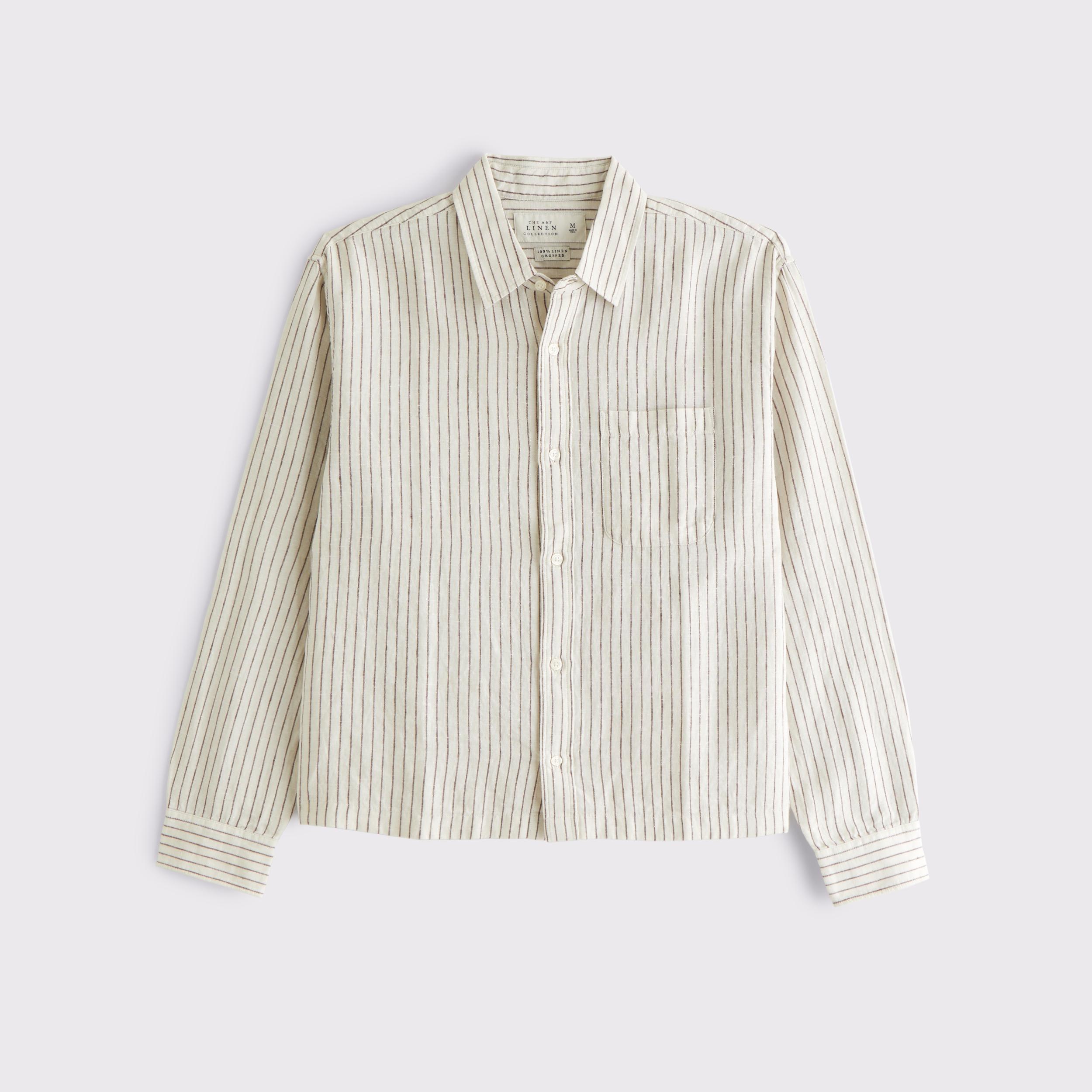 Cropped Linen Button-Up Shirt Product Image