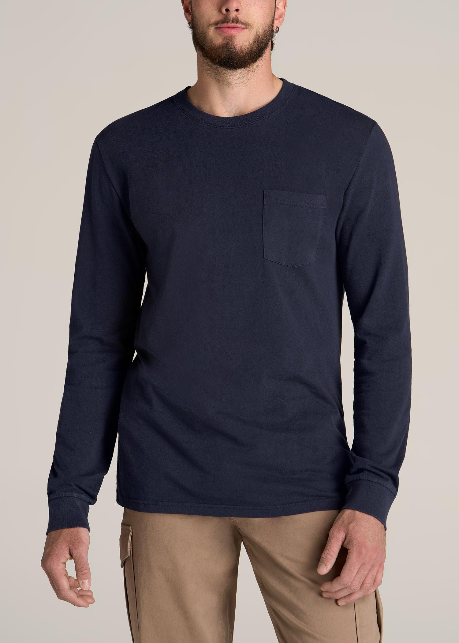Garment Dyed Long Sleeve Pocket Tee for Tall Men in Evening Blue Male Product Image