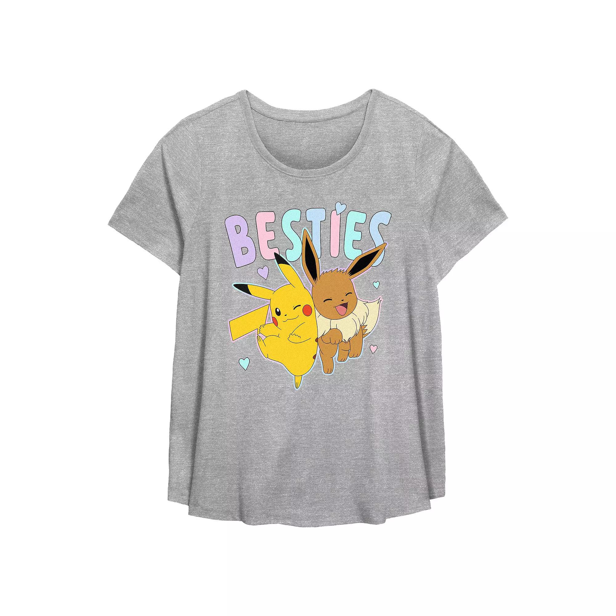 Plus Size Pokemon Pikachu And Eevee Besties Flowy Graphic Tee, Women's, Size: 3XL, Grey Gray Product Image
