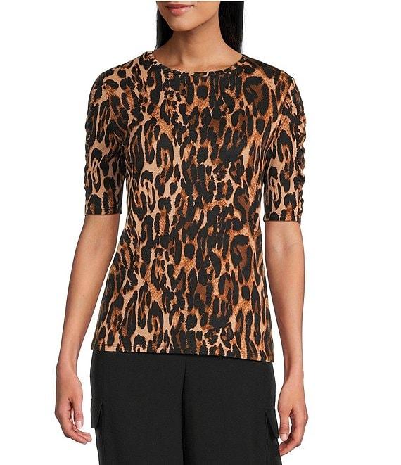 Investments Knit Animal Print Elbow Length Sleeve Crew Neck Top Product Image