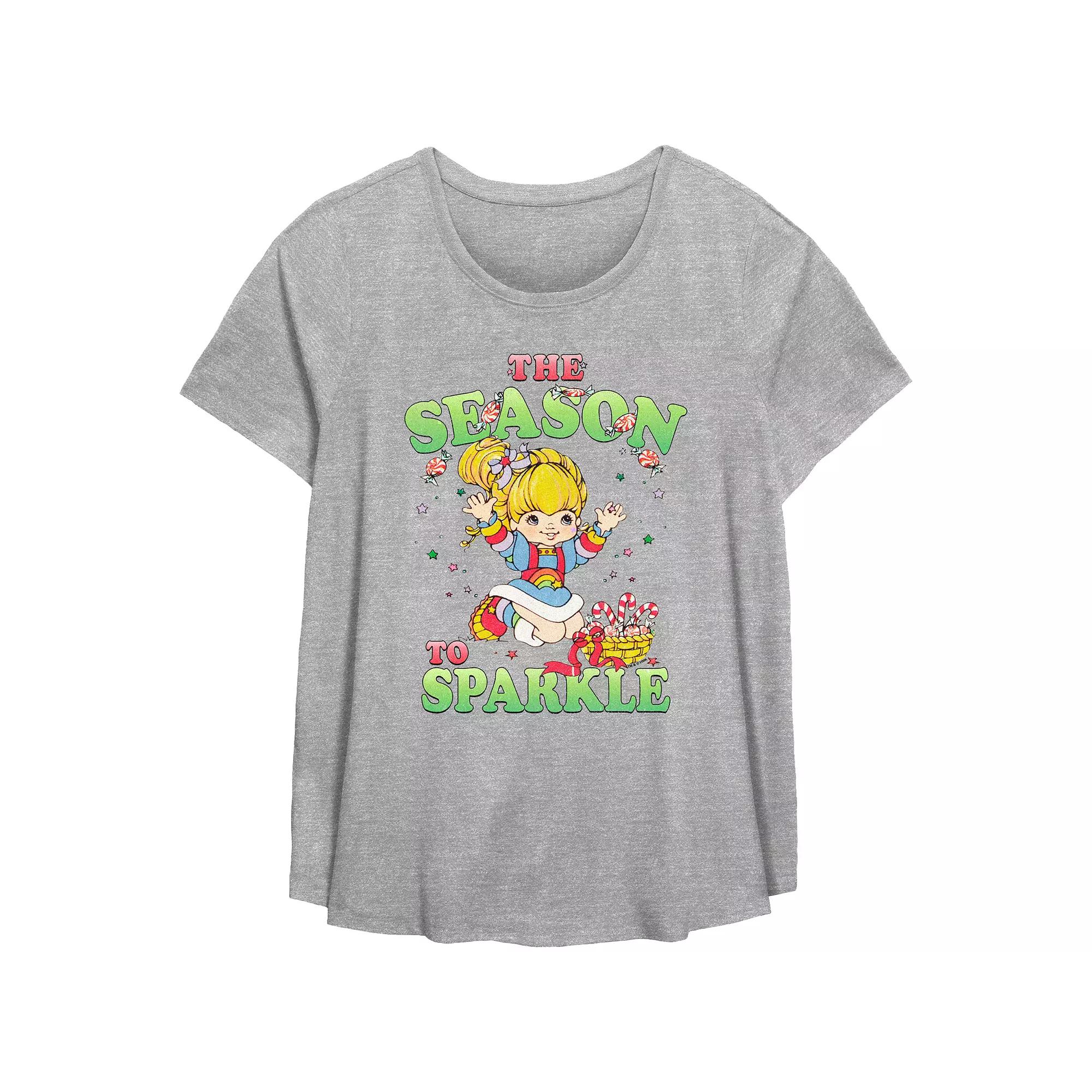 Plus Size Rainbow Brite The Season To Sparkle Flowy Graphic Tee, Womens Grey Gray Product Image
