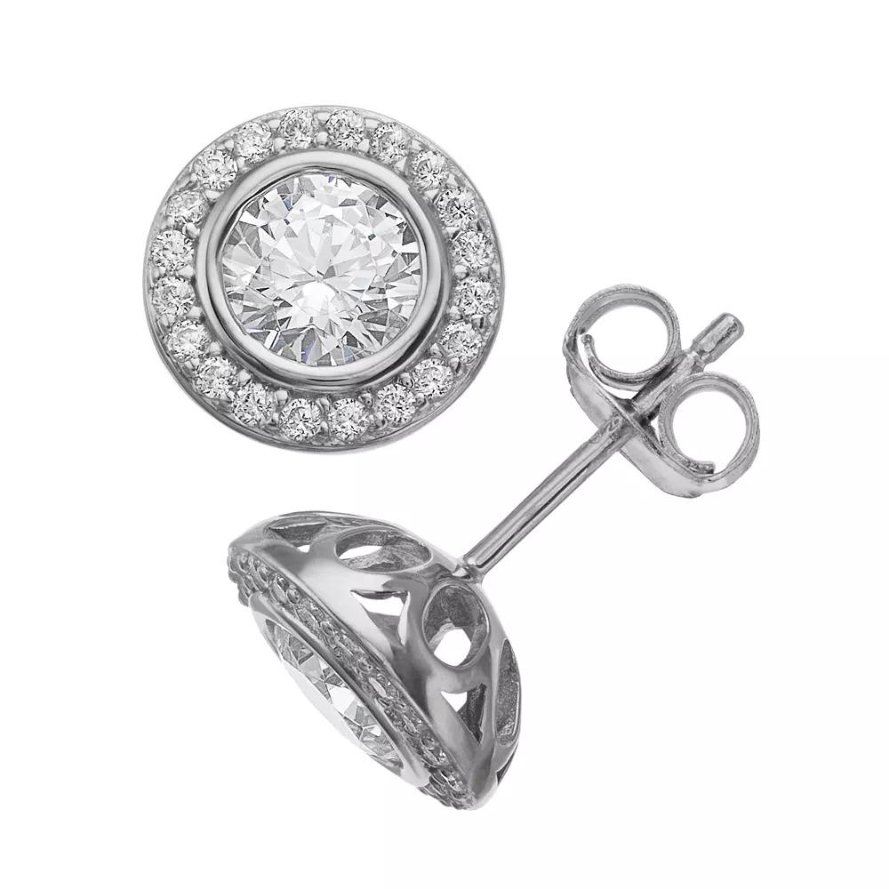 Rosabella Sterling Silver Blue & White Cubic Zirconia Halo Stud Earrings, Women's Product Image