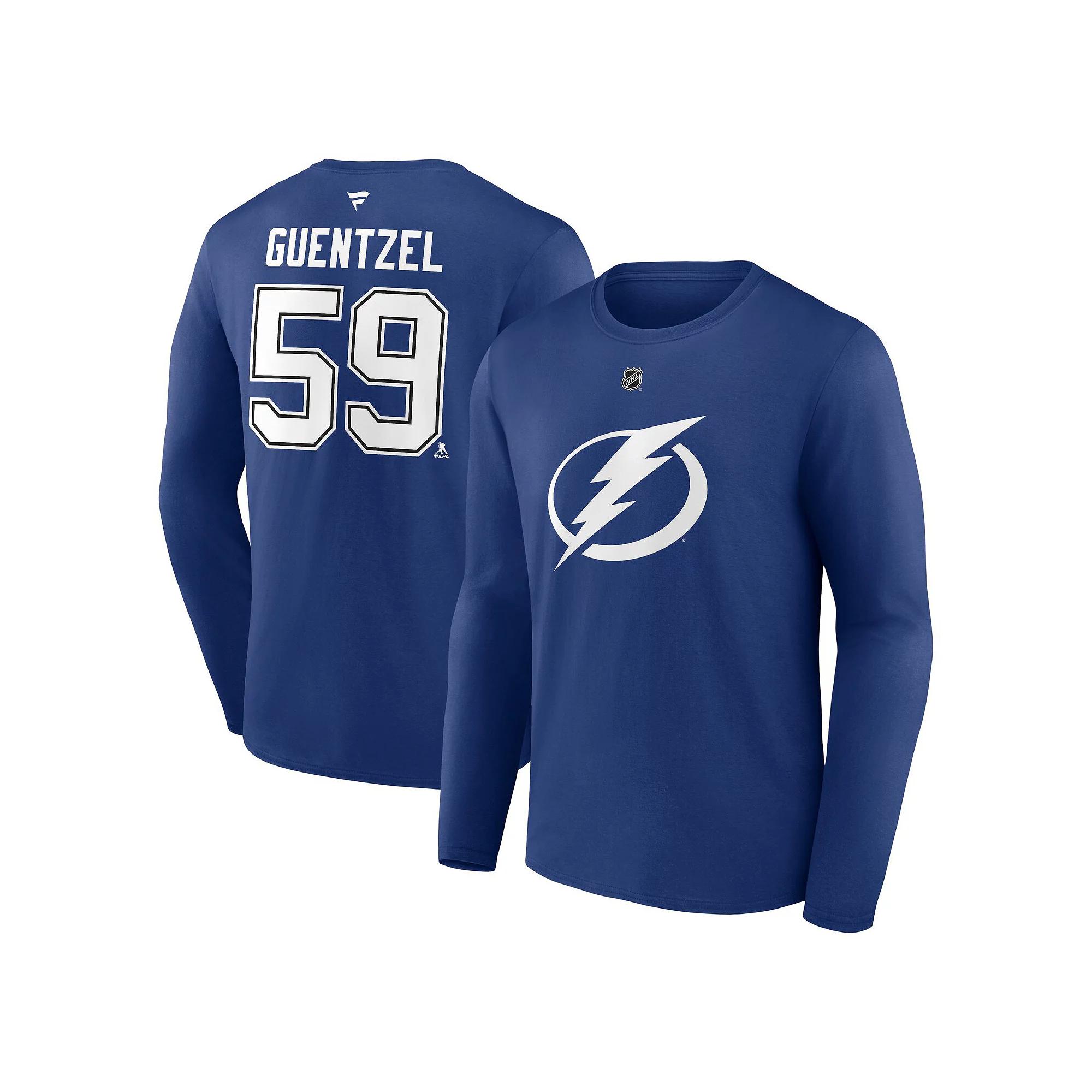 Men's Fanatics Jake Guentzel Blue Tampa Bay Lightning Authentic Stack Name & Number Long Sleeve T-Shirt,  Product Image