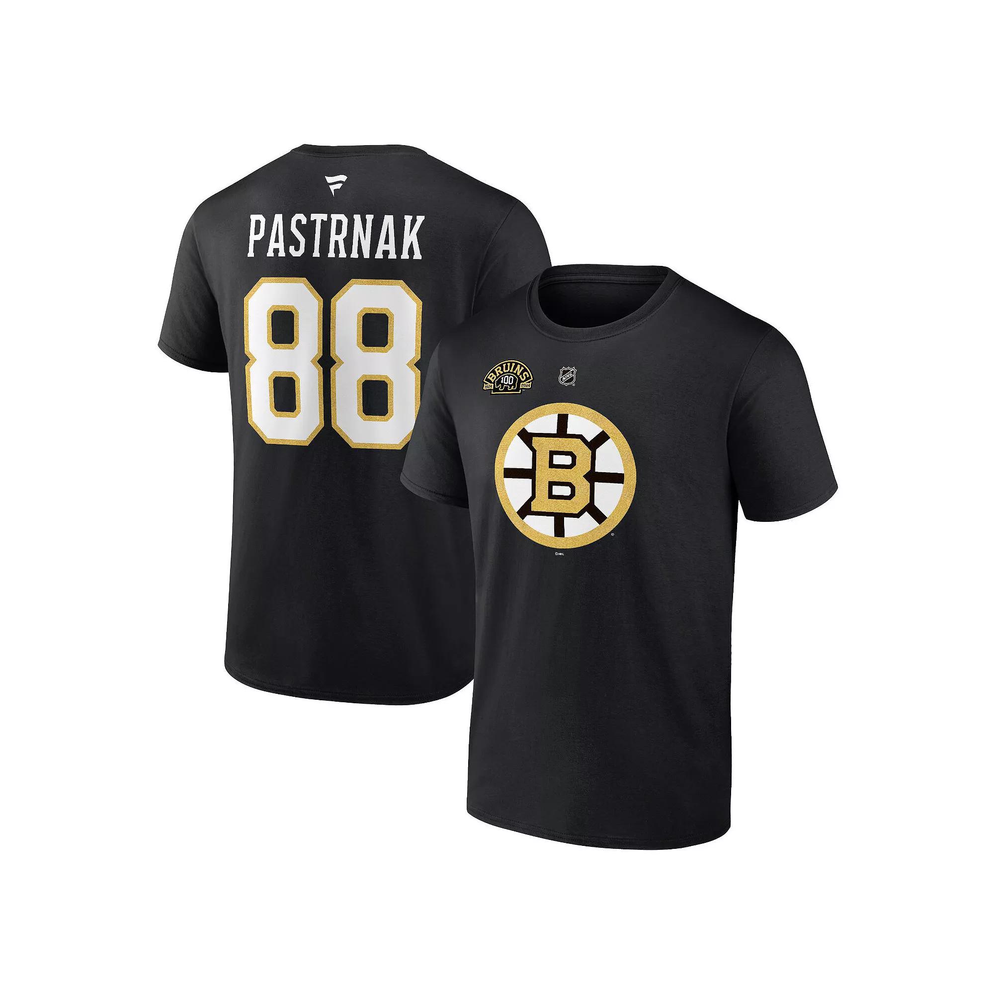 Men's Fanatics Branded David Pastrnak Black Boston Bruins Authentic Stack Name & Number T-Shirt, Size: 5XL Product Image