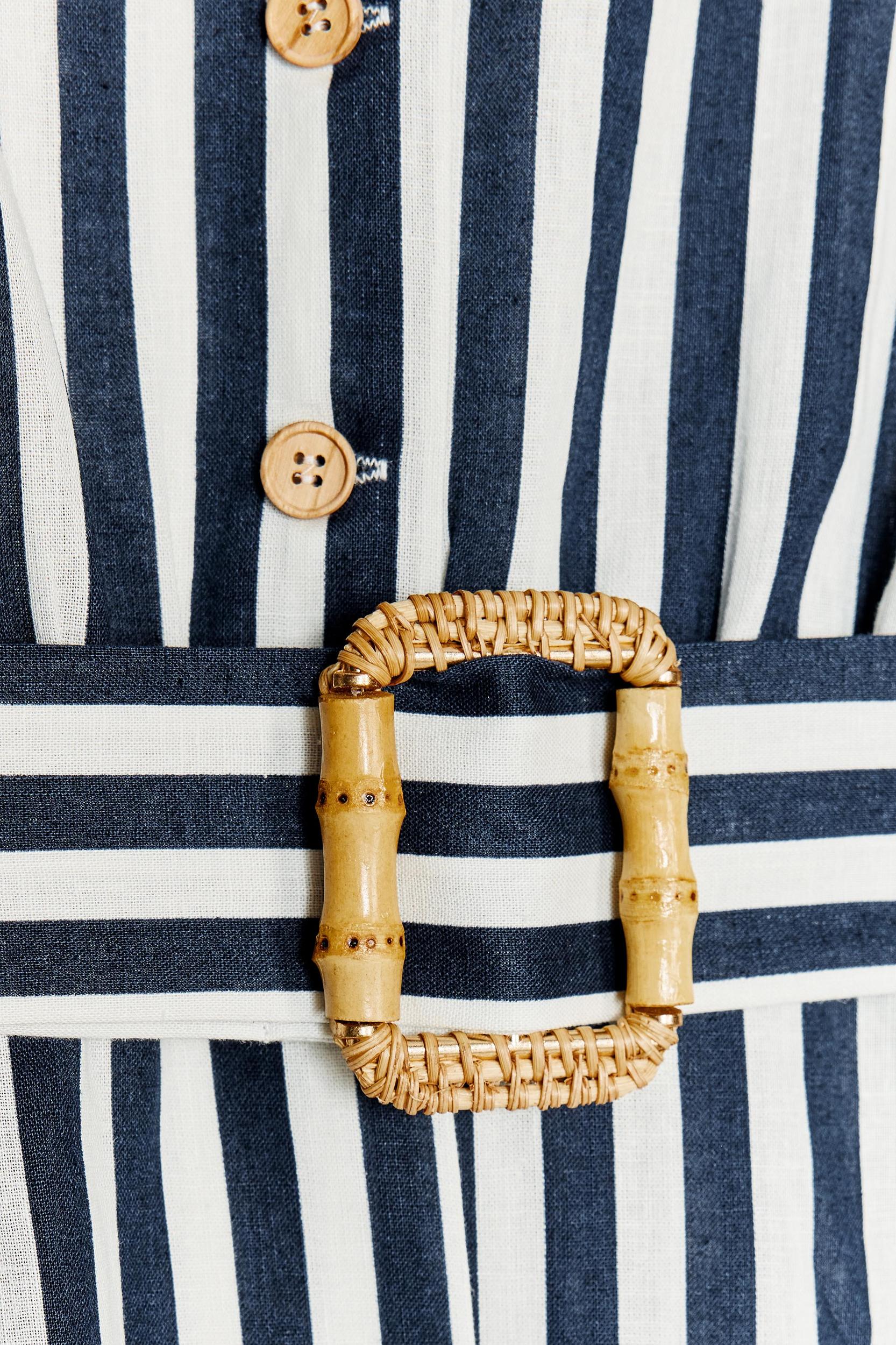 STRIPED LINEN MIDI DRESS Product Image