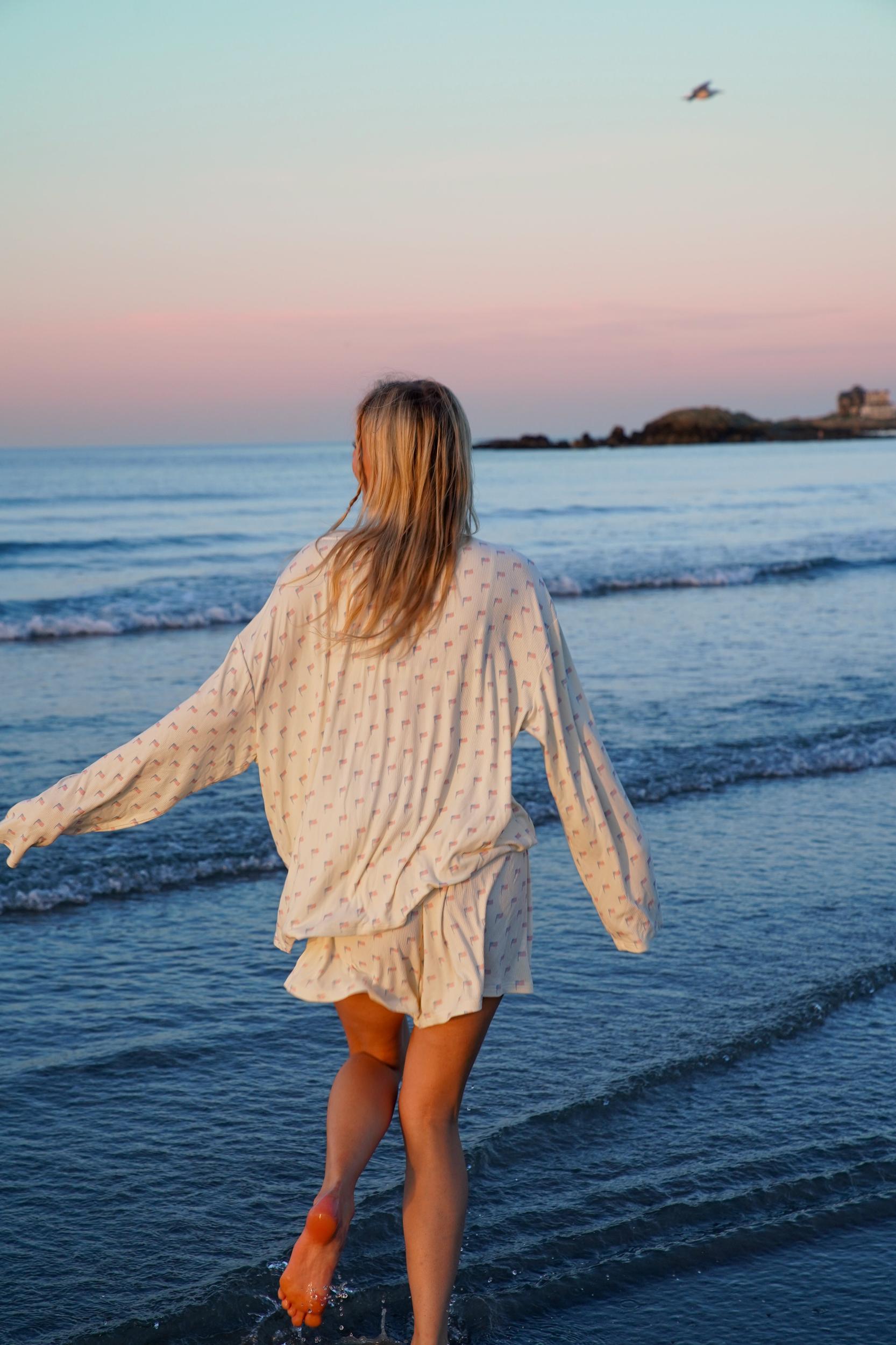 Pale Yellow American Flag Pajama Pattern Top Product Image